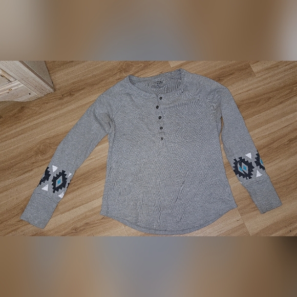 Ariat Sweaters - Gray Ariat Henley Sweater with Patterned Sleeves